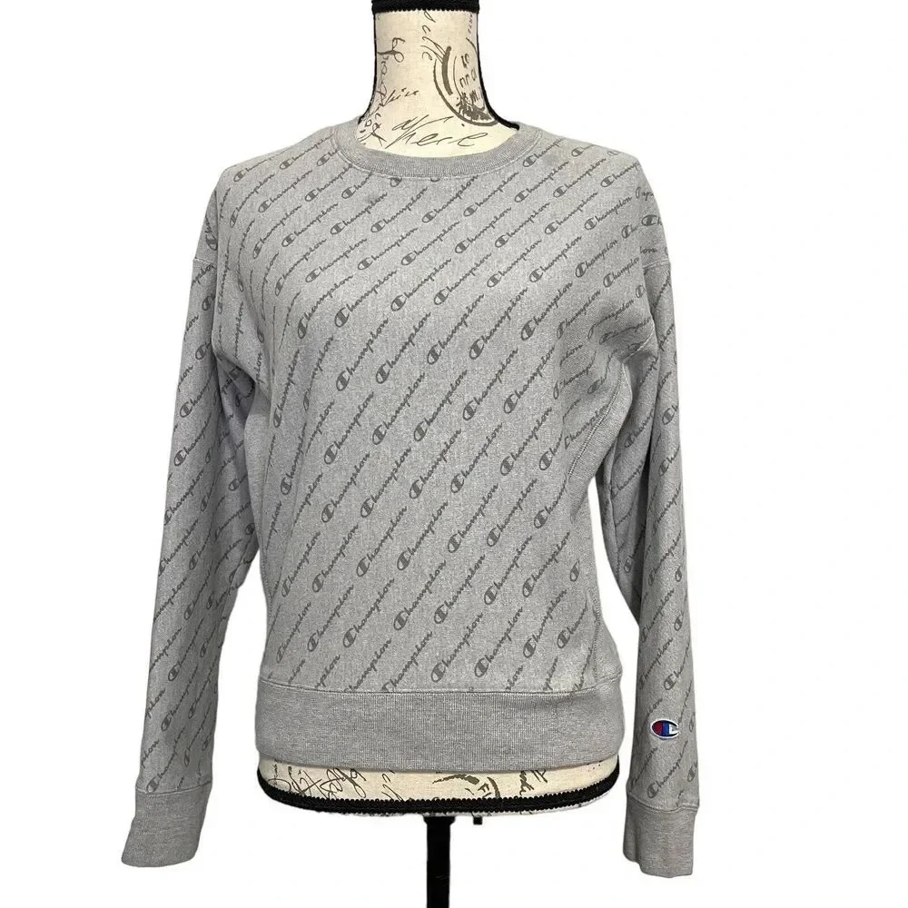 Vintage Champion Reverse Weave Logo Allover Y2K Sweater retro Size Medium‎